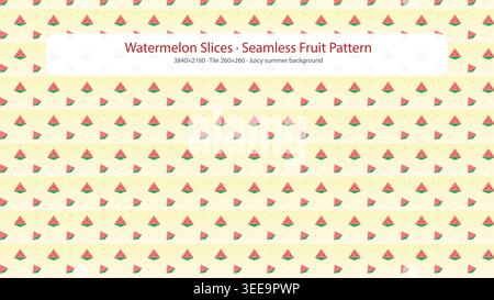 Seamless Watermelon Slice Pattern on Yellow Background Stock Vector