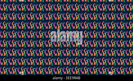 Colorful abstract dancing figures seamless pattern with confetti, vibrant celebration design for party, festival, and playful backgrounds. Stock Vector