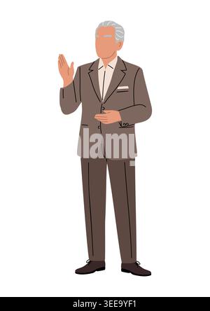 Elegant man gestures warmly, dressed in brown suit Stock Vector