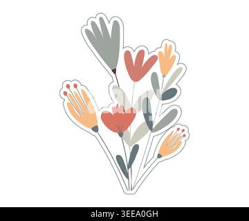 vector illustration on botanical theme with flowers in pastel colors Stock Vector