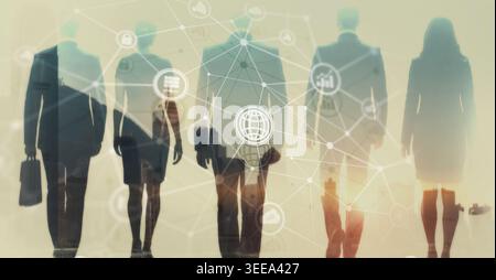 Telecommunications network with global connections and data exchange on digital background. Stock Photo