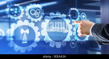Mega Constellation Architecture for Global Satellite Systems. Stock Photo