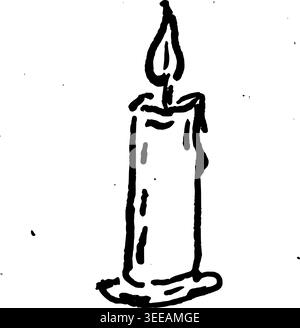 Hand Drawn Lit Pillar Candle Vector Line Art Stock Vector