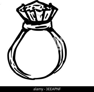 Hand Drawn Diamond Engagement Ring Vector Line Art Stock Vector