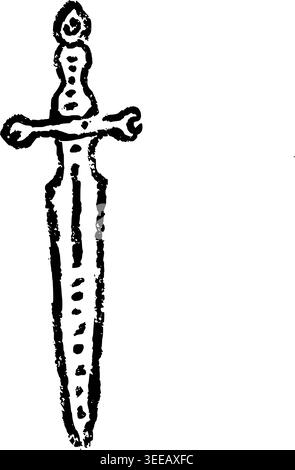 Hand Drawn Sword in Stone Vector Line Art Stock Vector