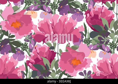 Vector floral seamless pattern with peonies Stock Vector
