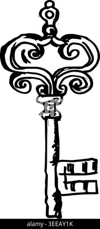 Hand Drawn Ornate Skeleton Key Vector Drawing Stock Vector