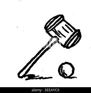 Hand Drawn Croquet Mallet and Ball Vector Drawing Stock Vector