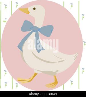 Cute duck walking, simple flat vector illustration of animal character Stock Vector