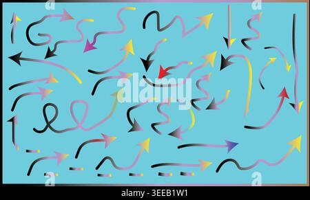 Colorful Arrows and Curved Flow Lines on Light Blue Background – Abstract Vector Illustration Stock Vector