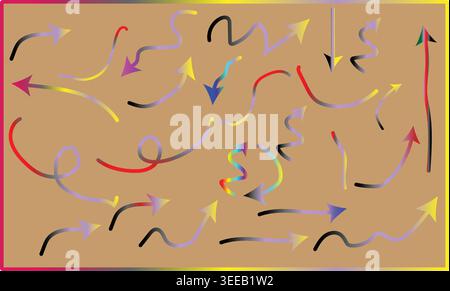 Vibrant Colorful Arrows and Swirling Lines on Beige Background – Abstract Vector Art Stock Vector