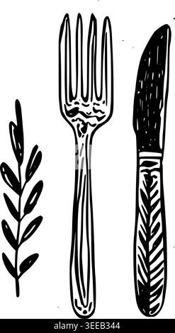 Hand Drawn Silverware Setting Vector Illustration Stock Vector