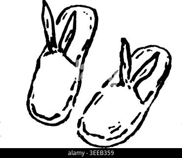 Hand Drawn Bunny Slippers Vector Line Art Stock Vector
