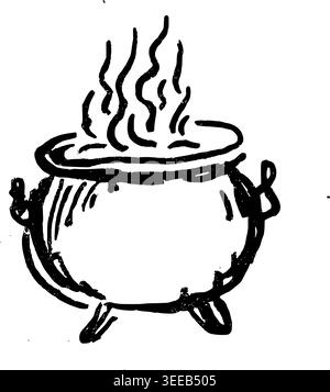 Hand Drawn Steaming Cauldron Vector Line Art Stock Vector