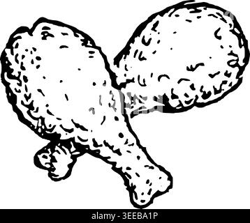 Hand Drawn Fried Chicken Drumsticks Vector Line Art Stock Vector