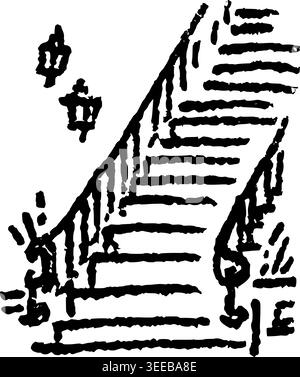 Hand Drawn Staircase with Banister Vector Line Art Stock Vector