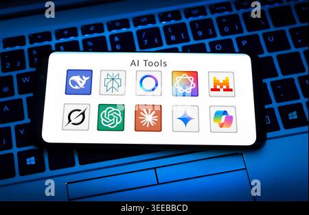 AI Tools like Claude ChatGPT and Gemini displayed on mobile device Stock Photo