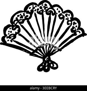 Hand Drawn Decorative Hand Fan Vector Drawing Stock Vector