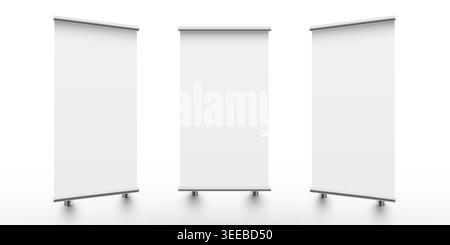 Blank roll up banner stand mockups for your presentation, advertising, and branding. Vector illustration Stock Vector