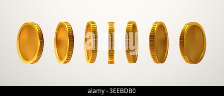 Set of golden coins in different rotation angles. Financial element for banking and investment. Vector illustration Stock Vector