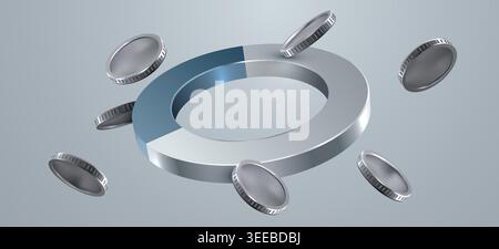 Abstract financial donut chart with floating silver coins representing growth and investment. Vector illustration Stock Vector