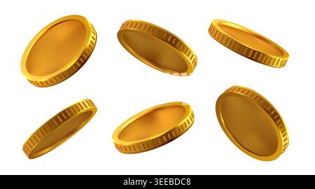 Set of golden coins falling and flying isolated on white background. Financial wealth Vector illustration Stock Vector