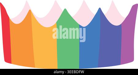 Simple illustration of a colorful paper crown with rainbow vertical panels and a scalloped top edge. Stock Vector