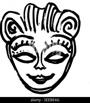 Hand Drawn Theatrical Mask Vector Line Art Stock Vector