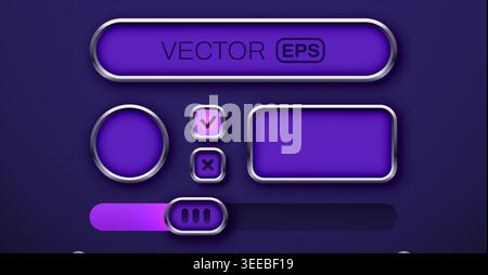 Modern purple user interface buttons and UI elements set for web and mobile app design. Vector illustration Stock Vector