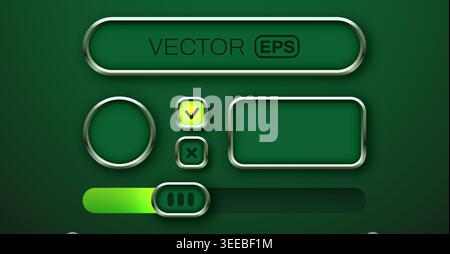 Modern green UI elements kit with buttons and sliders for mobile application interface. Vector illustration. Stock Vector