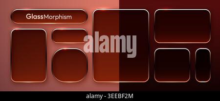 Glassmorphism UI elements set with glowing red frames for web and app interface design. Vector illustration Stock Vector