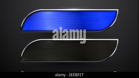 Metallic user interface buttons with blue and black texture for web design and menu navigation. Vector illustration. Stock Vector