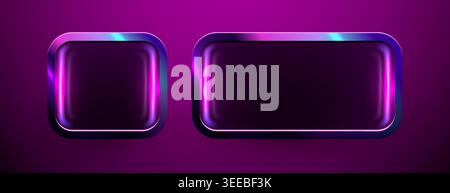 Neon glowing UI buttons and frames. Abstract digital interface elements for web and app design. Vector illustration Stock Vector