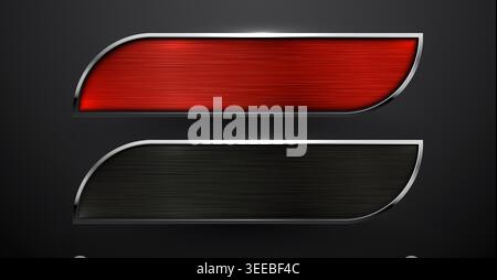 Metallic UI elements, red and black brushed metal buttons for web and app design. Vector illustration Stock Vector