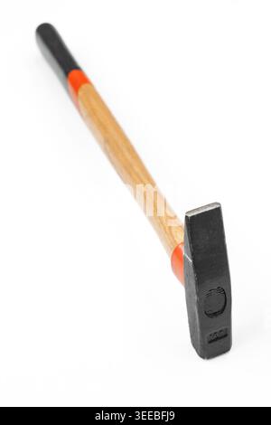 Hammer with striped handle isolated clean white background Stock Photo