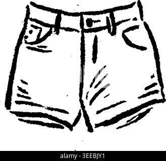 Hand Drawn Denim Shorts Vector Drawing Stock Vector