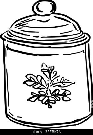 Hand Drawn Floral Tea Canister Vector Drawing Stock Vector