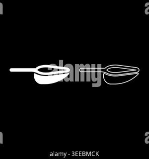 Scoop for bulk products tableware utensil set icon white color vector illustration image simple solid fill outline contour line thin flat style Stock Vector