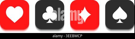 Playing Card Suit Symbols in Red and Black Rounded App Icons. Vector Illustration Stock Vector