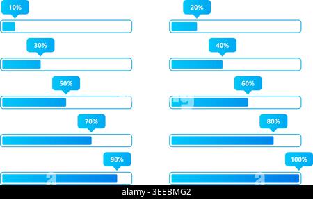 Download and progress bar icons, user interface element set with different percentages. Vector illustration Stock Vector