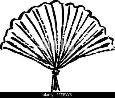 Hand Drawn Folding Hand Fan Vector Line Art Stock Vector