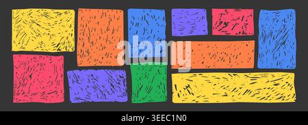 Crayon rectangle frame scribble scratch pencil chalk texture doodle sketch. Squares and rectangles, doodle hand drawn frames . Vector illustration Stock Vector
