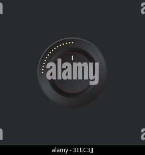 Minimalist black rotary control knob with yellow light indicators for volume or power levels on dark background Stock Vector