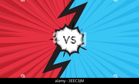 Comic style versus background with red and blue sunburst rays, black lightning and VS speech bubble Stock Vector