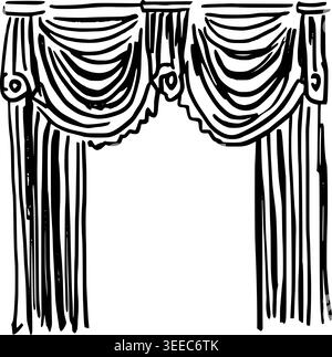 Hand Drawn Theater Curtains Vector Line Art Stock Vector