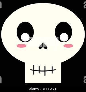 Minimal kawaii skull vector with soft blush cheeks and simple cartoon style. Perfect for Halloween graphics, stickers, planners, icons, and spooky cut Stock Vector