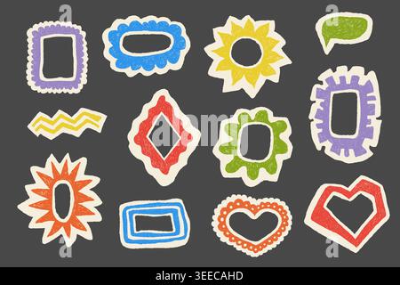 Crayon Abstract doodle frames set with chalk and pencil texture. Stock Vector