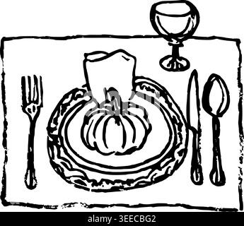 Hand Drawn Place Setting with Pumpkin Vector Illustration Stock Vector
