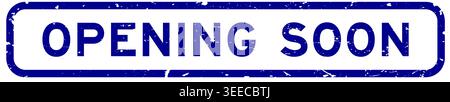 Grunge blue opening soon word square rubber seal stamp on white background Stock Vector