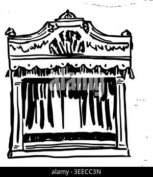 Hand Drawn Theater Stage with Curtain Vector Illustration Stock Vector